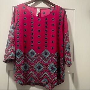 Pink Owl 3/4 Sleeve Boxy Blouse in Pink and Black